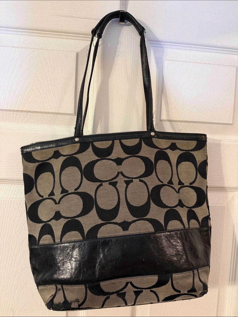 Coach Black and Taupe Signature Canvas Tote